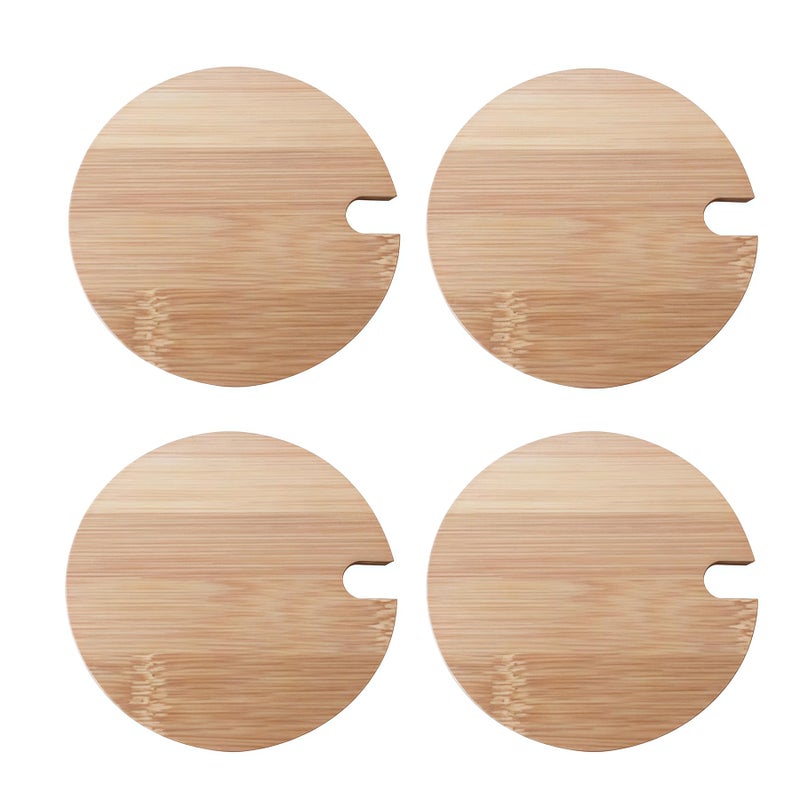 VANTOBEST 4Pcs Natural Bamboo Mug Lids with Spoon Hole Regular Mouth Mug Cover Heat Resistant Decorative Bamboo Lids Compatible Cup Lid for Drink Cup Coffee Mug Jar (Outer Diameter 3.35inch) - Image 1